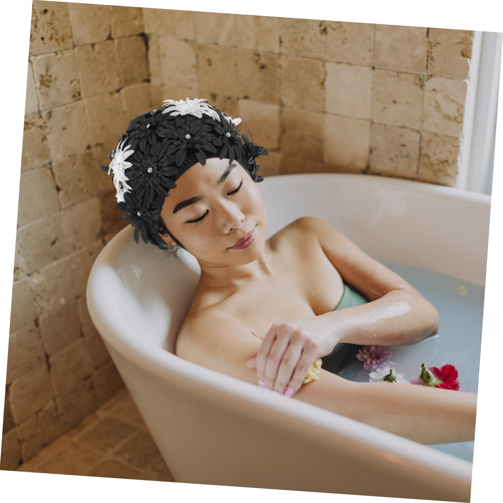 BESTonZON Tapa de natación de Flores Impermeable Piscina Tapa de Ducha para Mujeres Reutilizable Mantener Baños Tela Floral Gorro de baño Mujer Tapa de natación para Mujeres Brocado