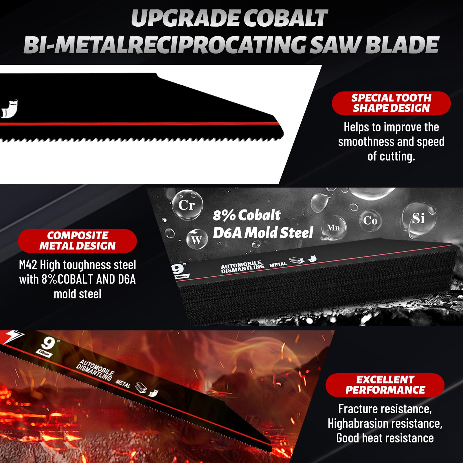 Paquete de 25 hojas de sierra alternante de 9 en 14/18TPI para cuchillas Sawzall, corte de metal, cuchillas bimetálicas de acero cobalto M42 para desmontaje de automóviles, repuesto para Milwaukee,