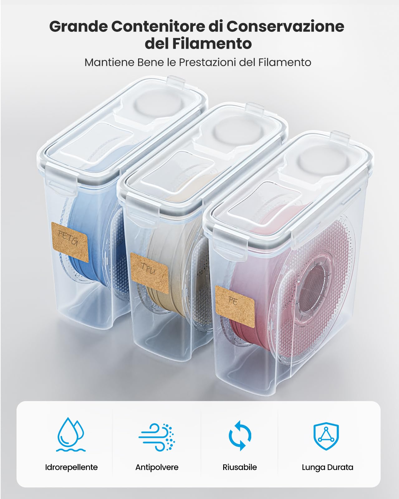 YOOPAI Confezione da 6 contenitori per filamenti, per filamenti di stampa 3D, sigillatura e protezione, con essiccante ed etichette, impermeabile e antipolvere, 4,0 l