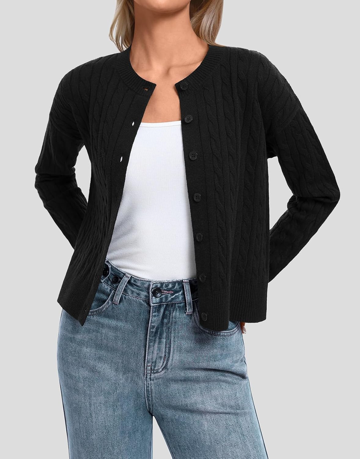 ATHMILE Cropped Cardigan Sweaters for Women Long Sleeve Button Up Cable Knit Lightweight Cardigan Spring Clothes 2026