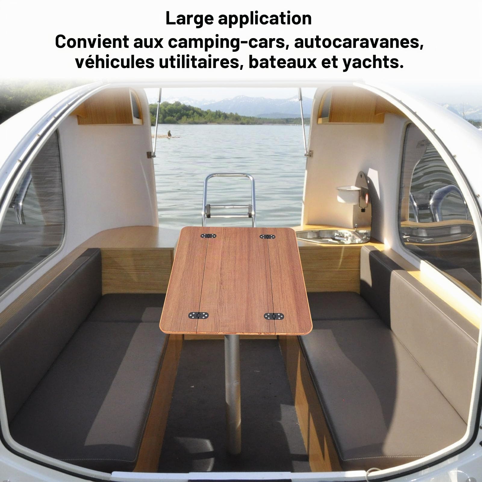 Haofy Plateau de Table Pliant Bois Massif 20mm pour Bateau | 20mm bois massif surface lavable anti-humidité pliage compact pour camping-car yacht ponton repas travail