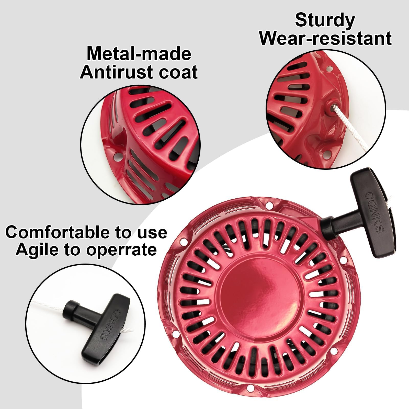 STRONGTHIUM Arranque de Retroceso Compatible con Honda GX160 GX200 GX120 4-6,5 CV, para Generador Motoazada Bomba de Agua, Tirador de Arranque para Motor 163cc 196cc, Rojo