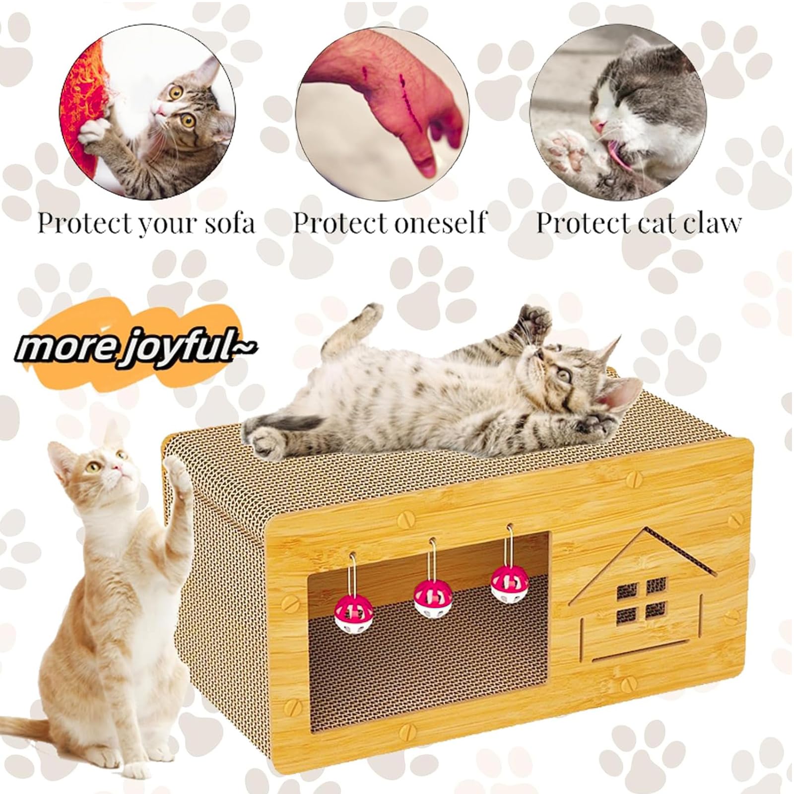 منزل خدش للقطط من فينيسين، مسكن للقطط بلوح خدش للقطط، مزودة بكرة لعبة معلقة ولوح خدش للقطط، كهف سرير للقطط 2 في 1 بمساحة كبيرة، لوح مناسب للقطط للاسترخاء والخدش