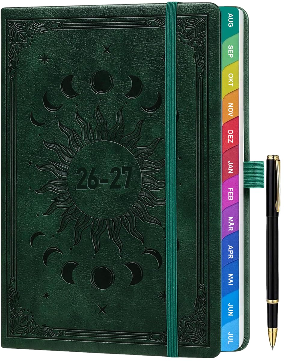 ZXHQ Lehrerkalender 2026–2027 A5+, Lehrerplaner/Wochenplaner für Lehrer und Schule, Hardcover, 208 Seiten, Farbig Gestaltete Innenseiten & Monatsregister, Mit Innentasche, 16,5 x 22 cm, Dunkelgrün