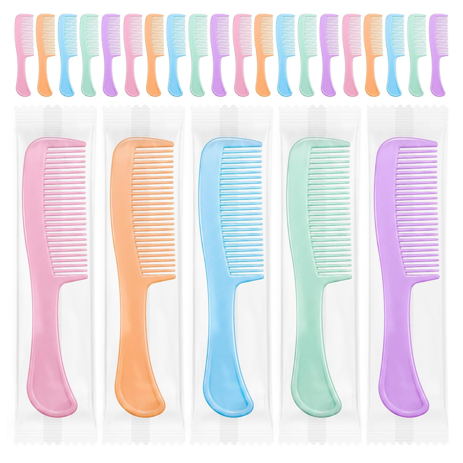 Hair Comb Bulk, Individually Wrapped Plastic Pocket Combs for Women Men Kids, Disposable 5 Color Travel Size Styling Combs Set, Fine Tooth Comb for Hotels Shelters Homeless Charity Nursing (50 Pack)