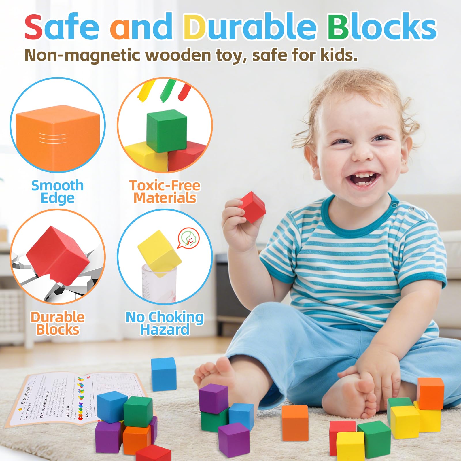 wotoyd Preschool Learning Toys, Wooden Number Blocks Math Games for 1 2 3 Year Olds - Image 3