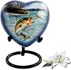 Bass Fishing Urn - Cremation Urn for Human Ashes Male & Female - Bass Fishing - Handcrafted Funeral Memorial Urn with Velvet Case & Bag Heart
