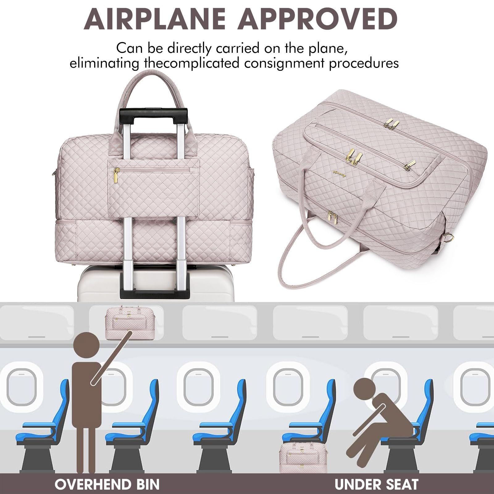 Weekender Travel Duffle Bag Women - Weekender Bags for Womens with Shoe Compartment Toiletry Bag Carry on Overnight Bag Gym Duffel Bag Wet Pocket Hospital Bags for Labor and Delivery Beige view 5