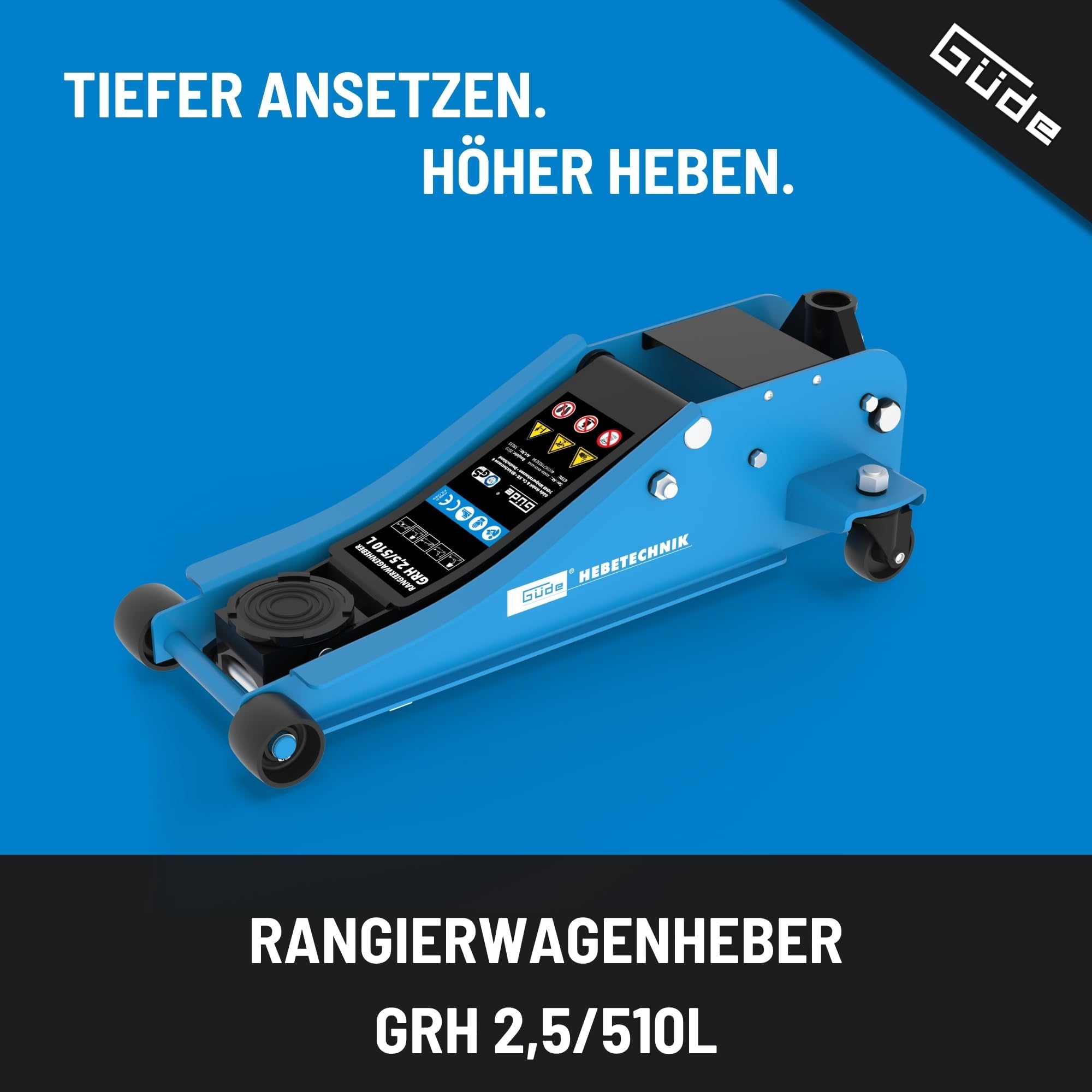 Güde GRH 2,5/510L Rangierwagenheber - 2,5 Tonnen Hubkraft, 10 Zentimeter Lastteller-Durchmesser, min. 8 bis max. 50,8 Zentimeter Hubhöhe, Doppelzylinder System, besonders niedrige Unterfahrhöhe
