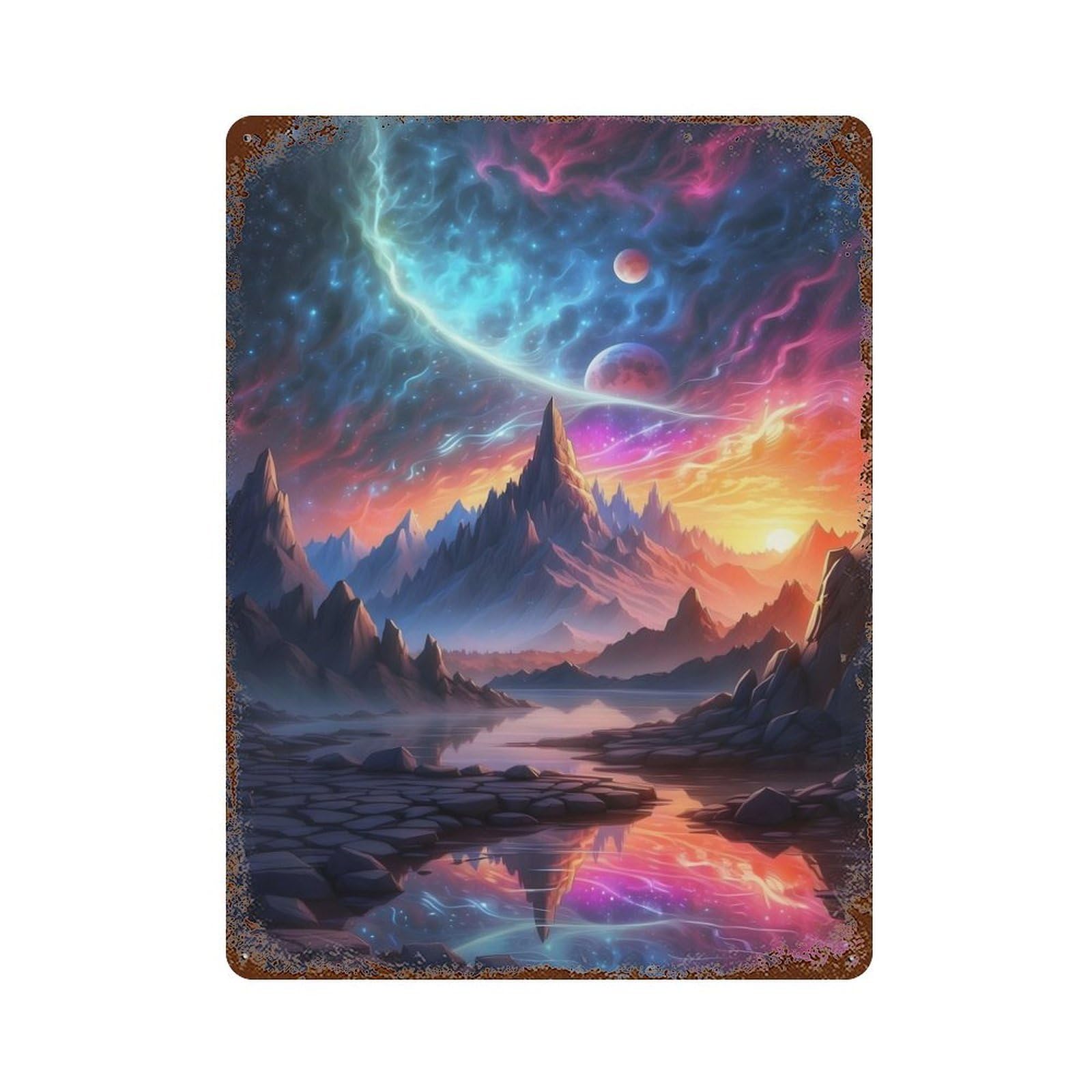 Fantasy Landscape Decorative Tin Sign 15.7"x11.8", Ideal for Basement, Hobby Room And Garage Decor