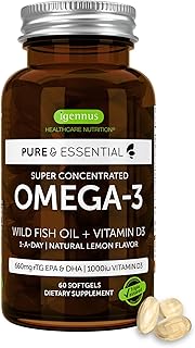 Igennus Advanced rTG Omega-3 IFOS Certified Wild Fish Oil & Vitamin D3, 1-a-Day, Fatty Acids EPA & DHA, Fast-Acting Triglyceride Form, Ultra Pure & Non-GMO, 60 Softgels