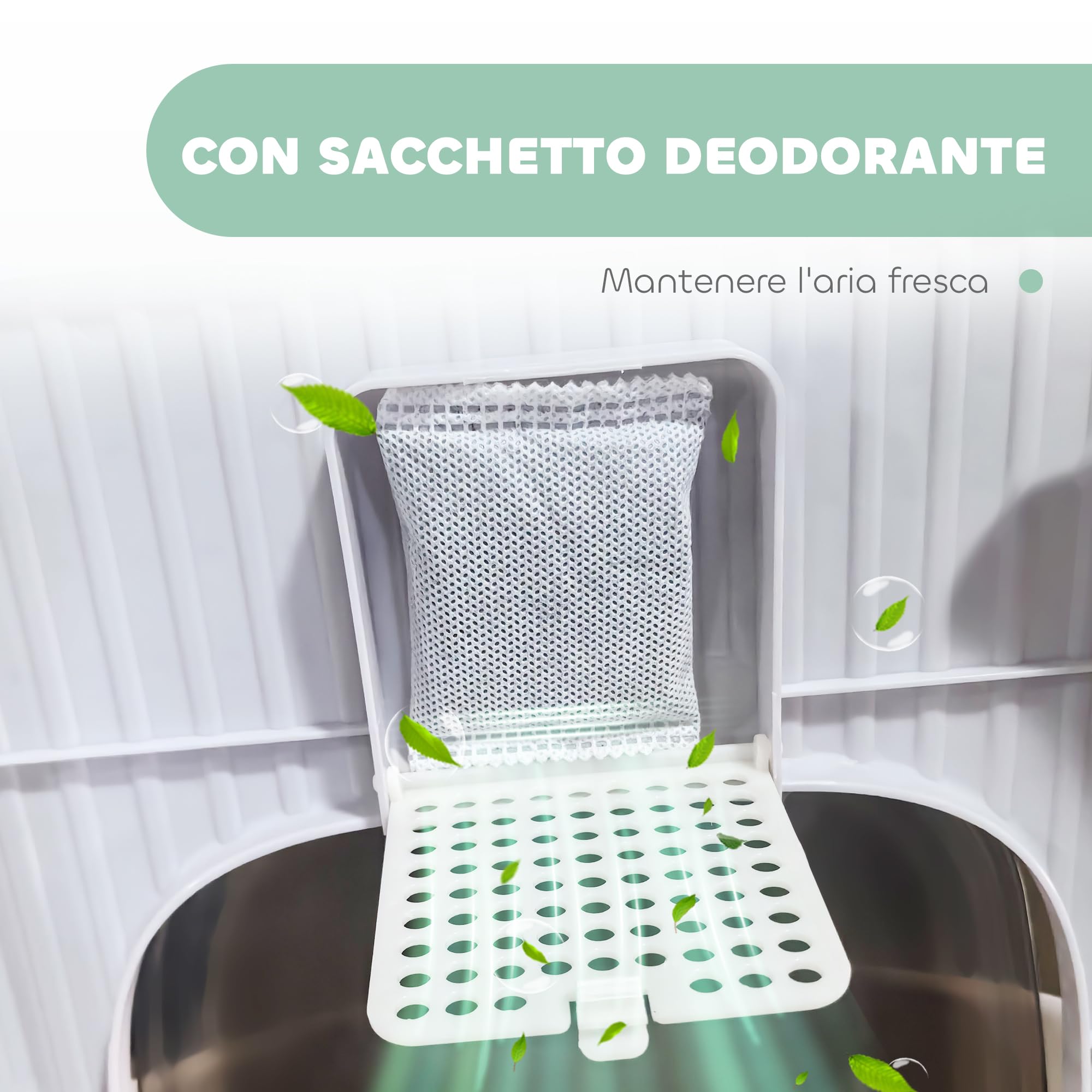PawHut Lettiera per Gattini Chiusa con 2 Porte, Vassoio Estraibile, Paletta e Deodorante, Lettiera per Gatti in PP, 40.5x52.5x42.5 cm, Grigio