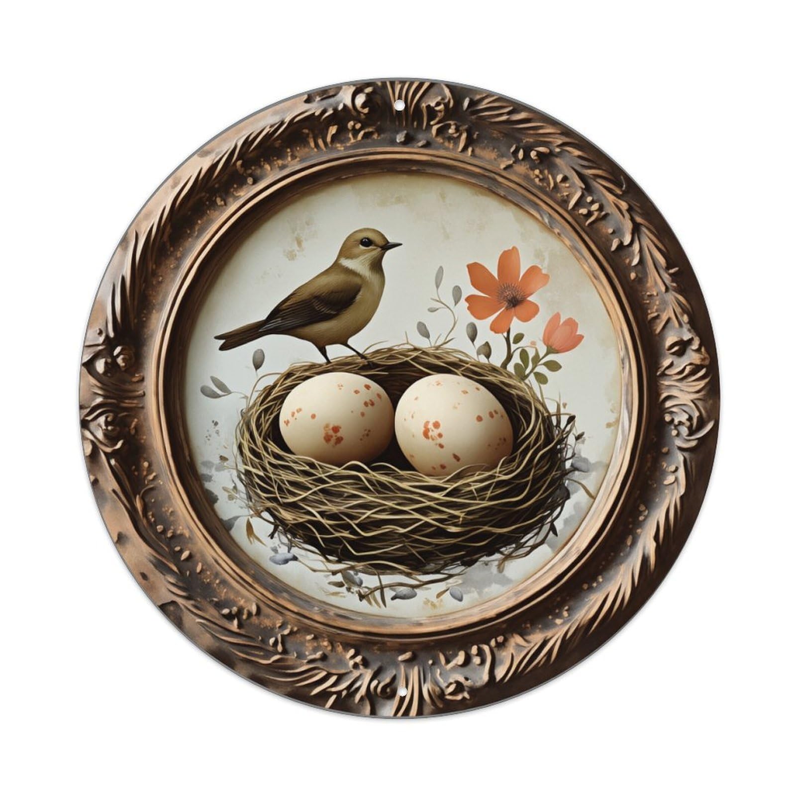 Bird Nest Eggs Flower Metal Tin Sign Plaque