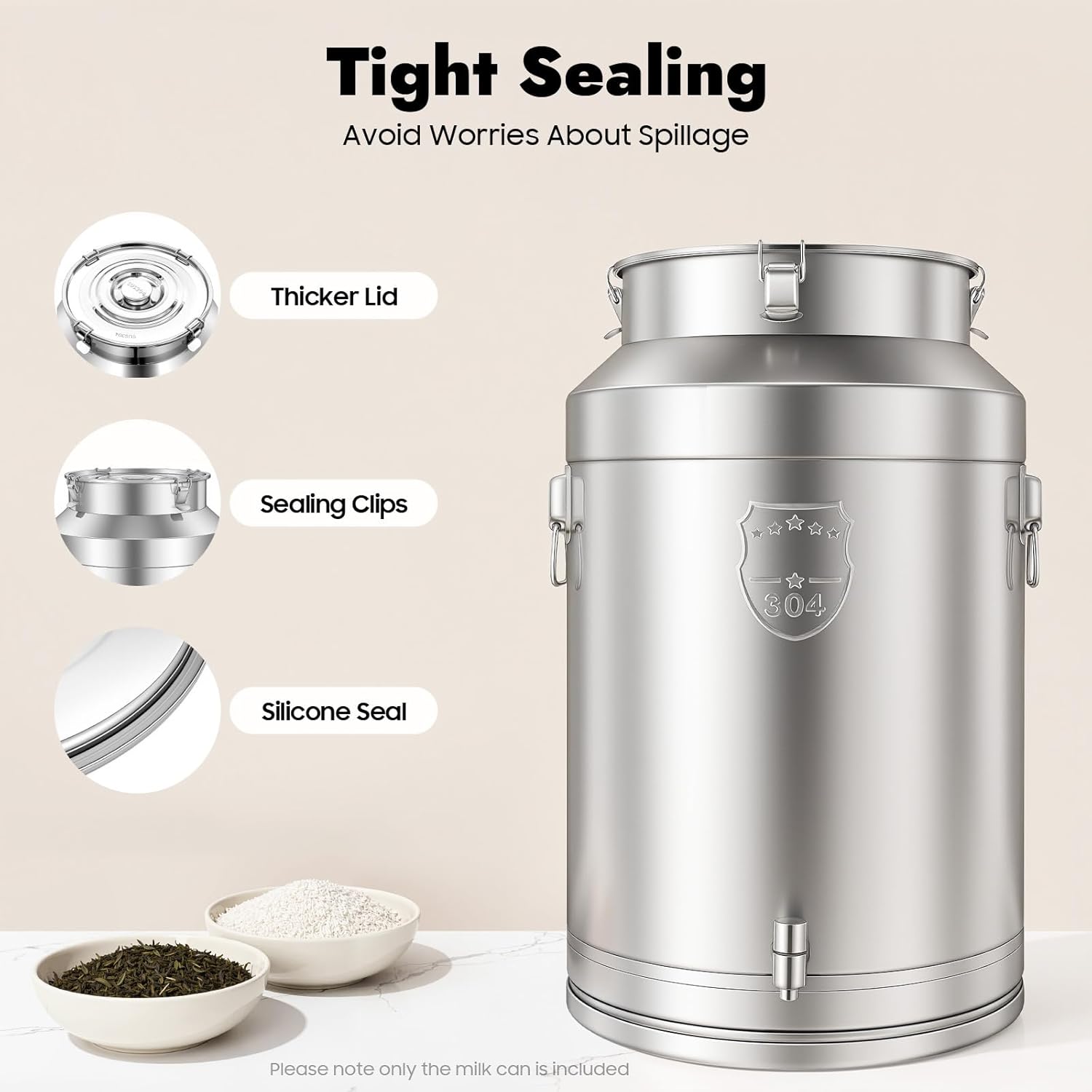 76L/20.08Gal Stainless Steel Milk Can, Heavy Duty Milk Jug Wine Pail Bucket Bottle Liquid Container with Faucet, Water Dispenser Sealed Bucket for Grain Wine Liquid, Restaurant, Home