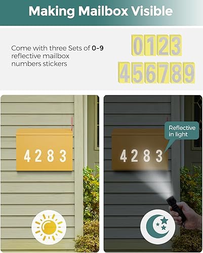 Miniatura 84 de LAND·VOI Buzón de pared con un kit de bandera y tres juegos de calcomanías de números de buzón de 0 a 9, buzones para exterior, buzón de metal Negro