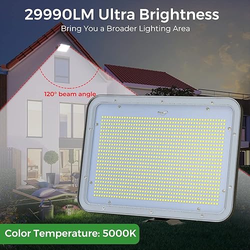 Miniatura 2 de Luz de inundación LED de 29990LM de 240 W, iluminación al aire libre 1152 LED, IP65 impermeable, ángulo ajustable, lámpara de trabajo de 100-277 V,