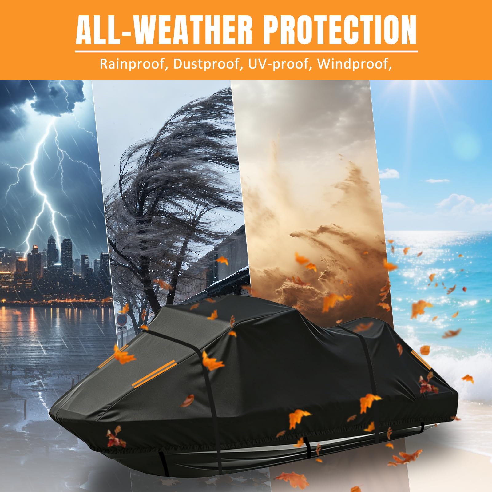 Copertura per Moto D'acqua fit Sea-Doo RXT-X 300,Telo di Copertura per Moto D'acqua Trainabile 300D Impermeabile Antipolvere e Resistente ai Raggi UV con Strisce riflettenti