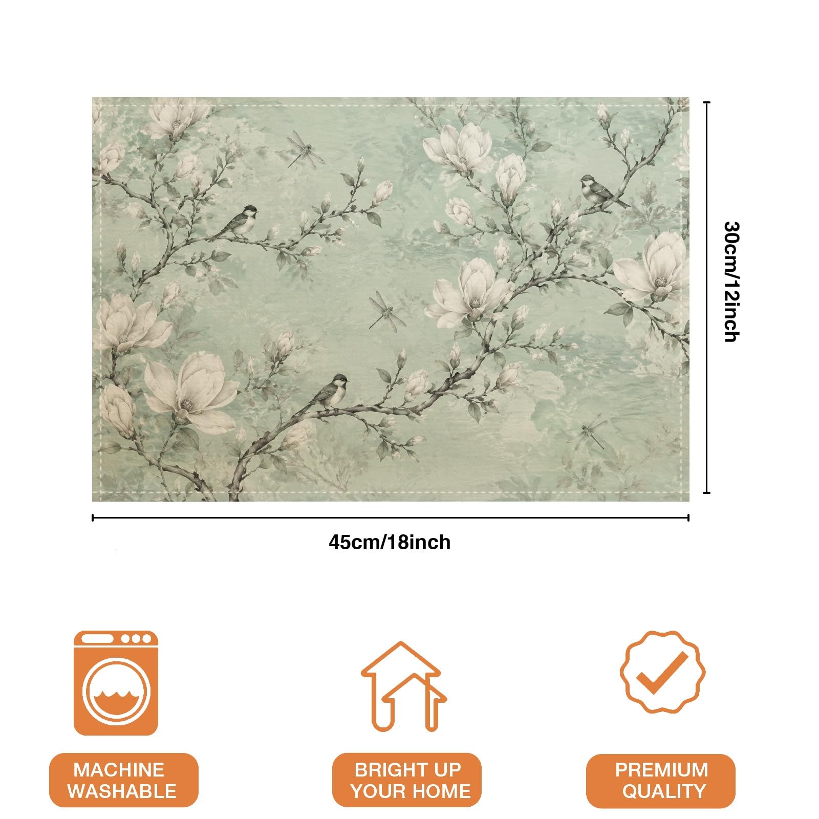 Sets de Table botaniques à Motif Floral de Magnolia et d'oiseaux, Lot de 6