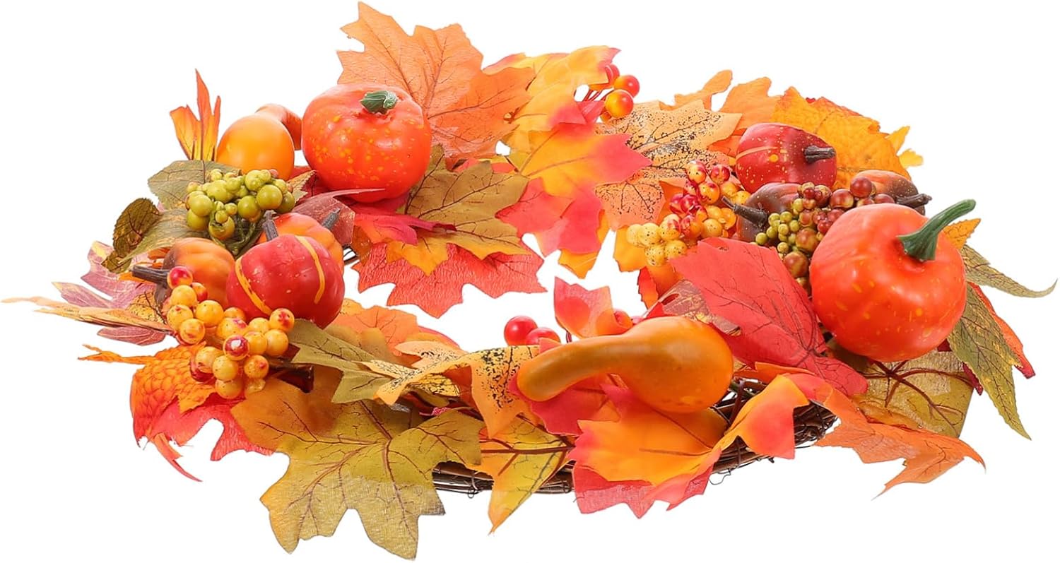 LIFKOME 5 pack Harvest Wreath with Simulated Berries Pumpkins and Maple Leaves Autumn Door Wall Hanging Decoration for Festive Tabletop Adornment and Seasonal Home Decor