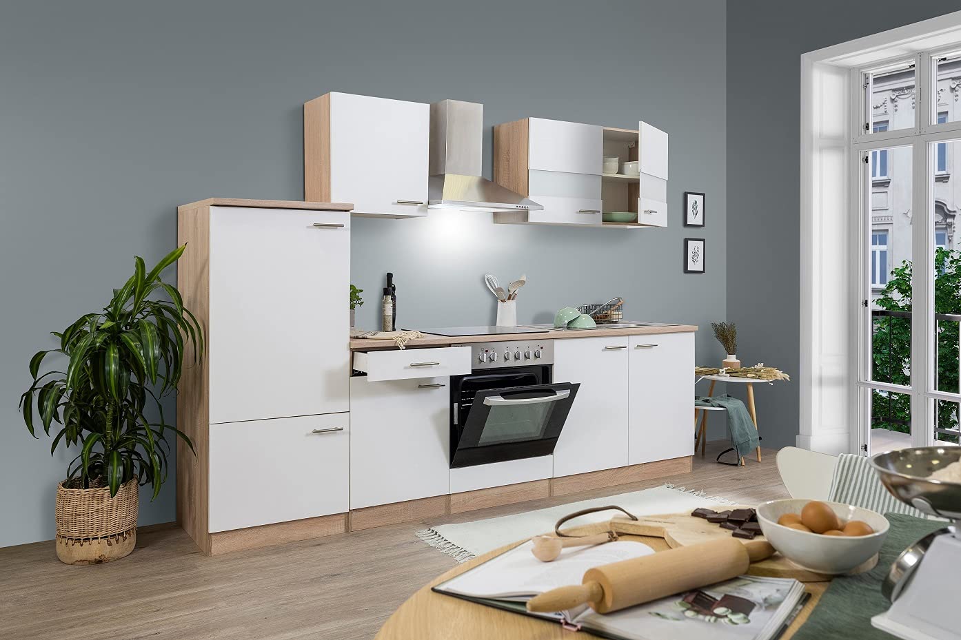 respekta Küchenzeile Merle KB270ESWC Weiß 270 cm Breite mit Elektrogeräten