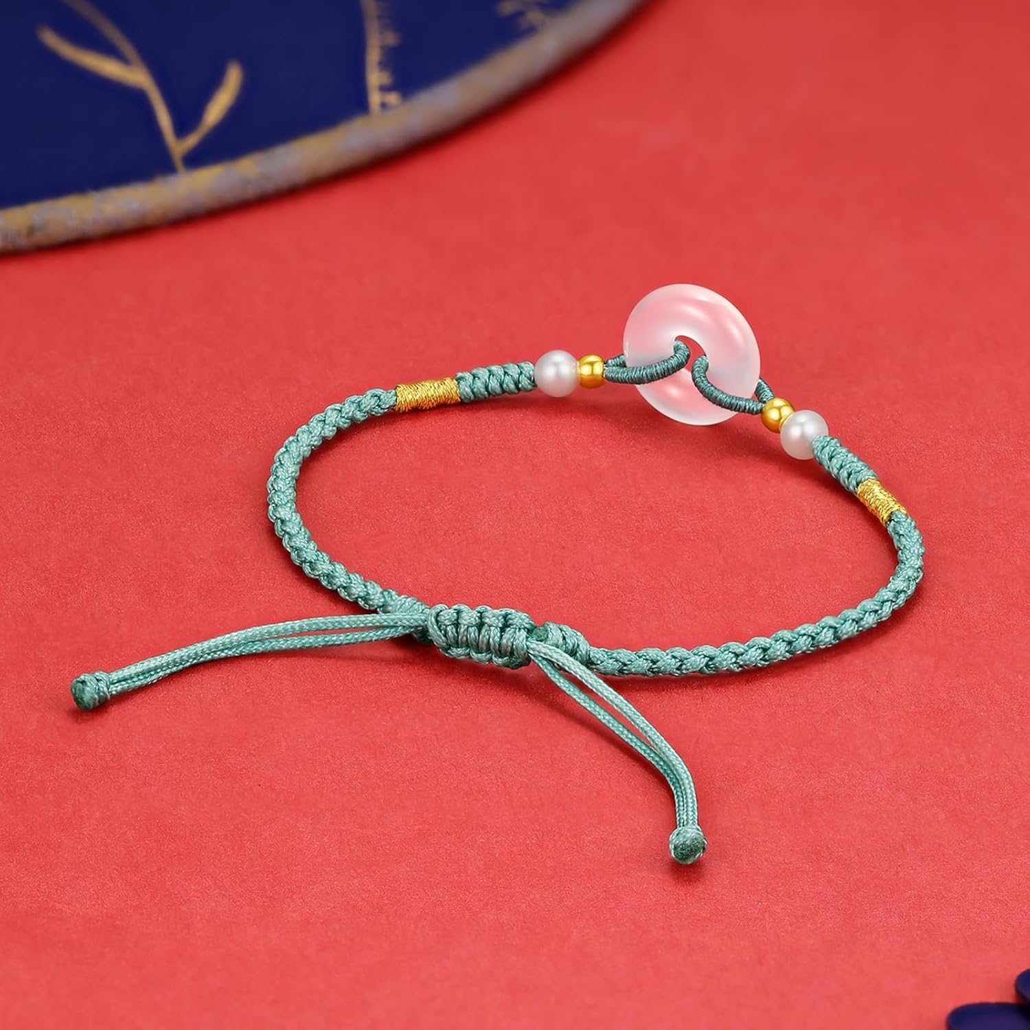 24K Gold Bracelet for Women Pearl Bracelets Peace Buckle Charm Link Chain Chalcedony Beads Natural Gemstone Bangle Dainty Healing Stone Charms Lucky Jewelry Agate Braided Rope Fortune Solid Gold Gift