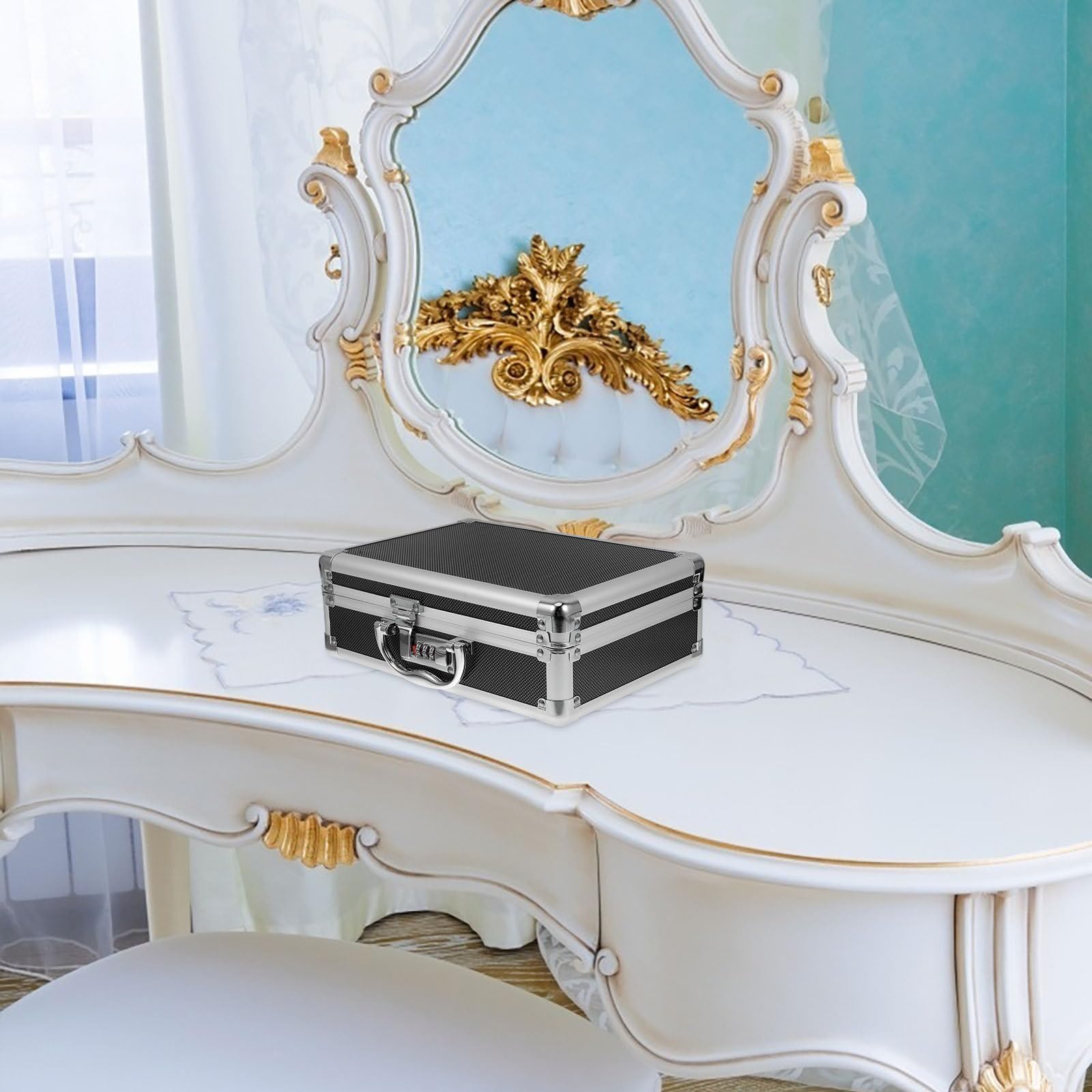 NUOBESTY Boîte de Rangement Rigide en Alliage D'aluminium Petite Taille avec Serrure à Code, Mousse Alvéolée et Plate, Étui Métallique de Transport Polyvalent pour Outils, Matériel Médical