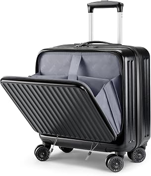16 Inch Small Carry on Luggage with Wheels, Airline Approved Hard Shell Suitcase with TSA Lock Front Pocket for Travel for Women Men, Black