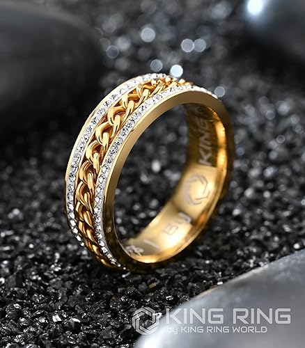 Miniatura 2 de King Ring 7mm Sparkling Fidget Ring Super Shining Spinner Stainless Steel Ring with Glass Stones, Fidget Ring Women, Men Rings, Womens Rings, Ver2