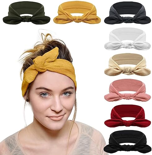 DRESHOW Paquete de 8 diademas para mujer, con envoltura de cabeza vintage, estilo bohemio, accesorios para el cabello elásticos trenzados, Paquete