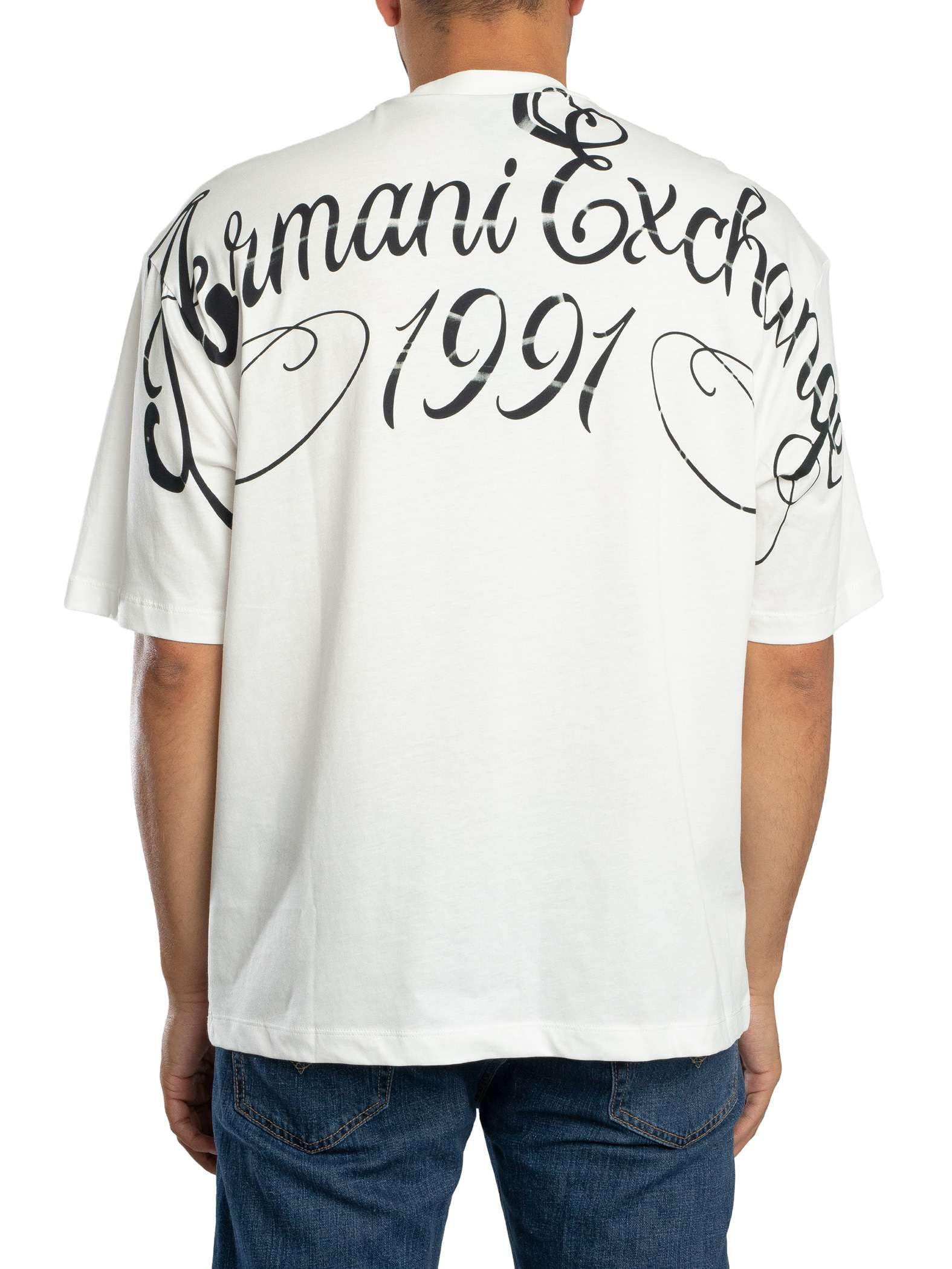 Armani Exchange Camiseta estampada de espalda suelta para hombre, color blanco
