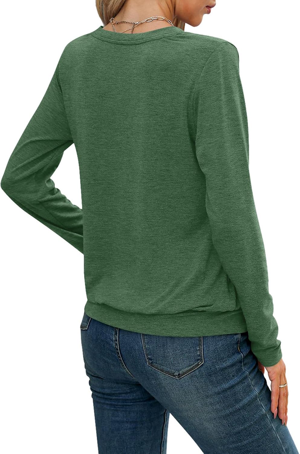 Womens V Neck Long Sleeve Shirts Casual Banded Hem Tops Basic Tees Spring Outfits Clothes 2026 - Image 3