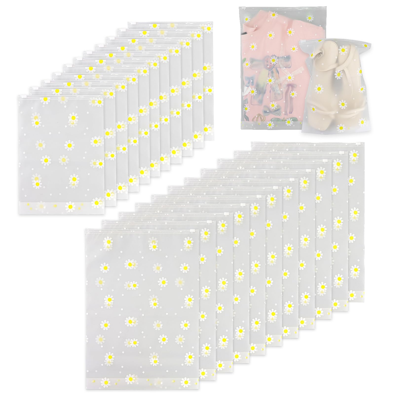 Restalladnwest Frosted 22Pcs Reusable Ziplock Bags, Clothes Bags Travel,Zip Lock Bags For Travel Waterproof,Travel Storage Bags,For Clothes Underwear Shoes Cosmetics Travel (Flower,20X 28Cm,28 X 40Cm)