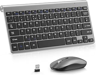 Mini Wireless Keyboard and Mouse, PINKCAT 2.4G Ultra-Thin Keyboard and Ergonomic Silent Mouse Set with 12 Multimedia Shortcuts for Computer, PC, Laptop, Tablet, Desktop, Android Smart TV (Gray)
