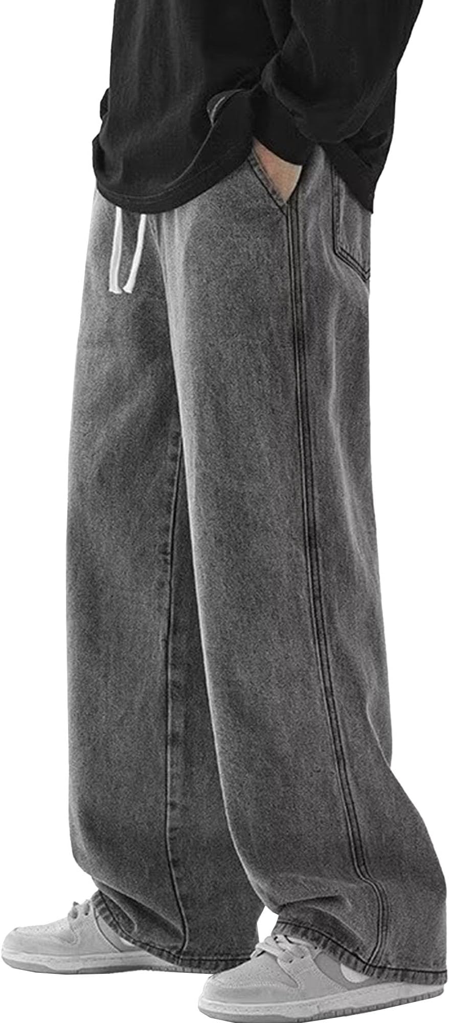 Men's Baggy Jeans Loose Fit Straight Leg Denim Pants Casual Wide Leg Streetwear Trousers with Pockets