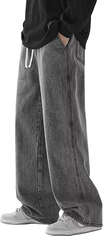 Mens Baggy Jeans Loose Fit Straight Leg Denim Pants Casual Wide Leg Streetwear Trousers with Pockets