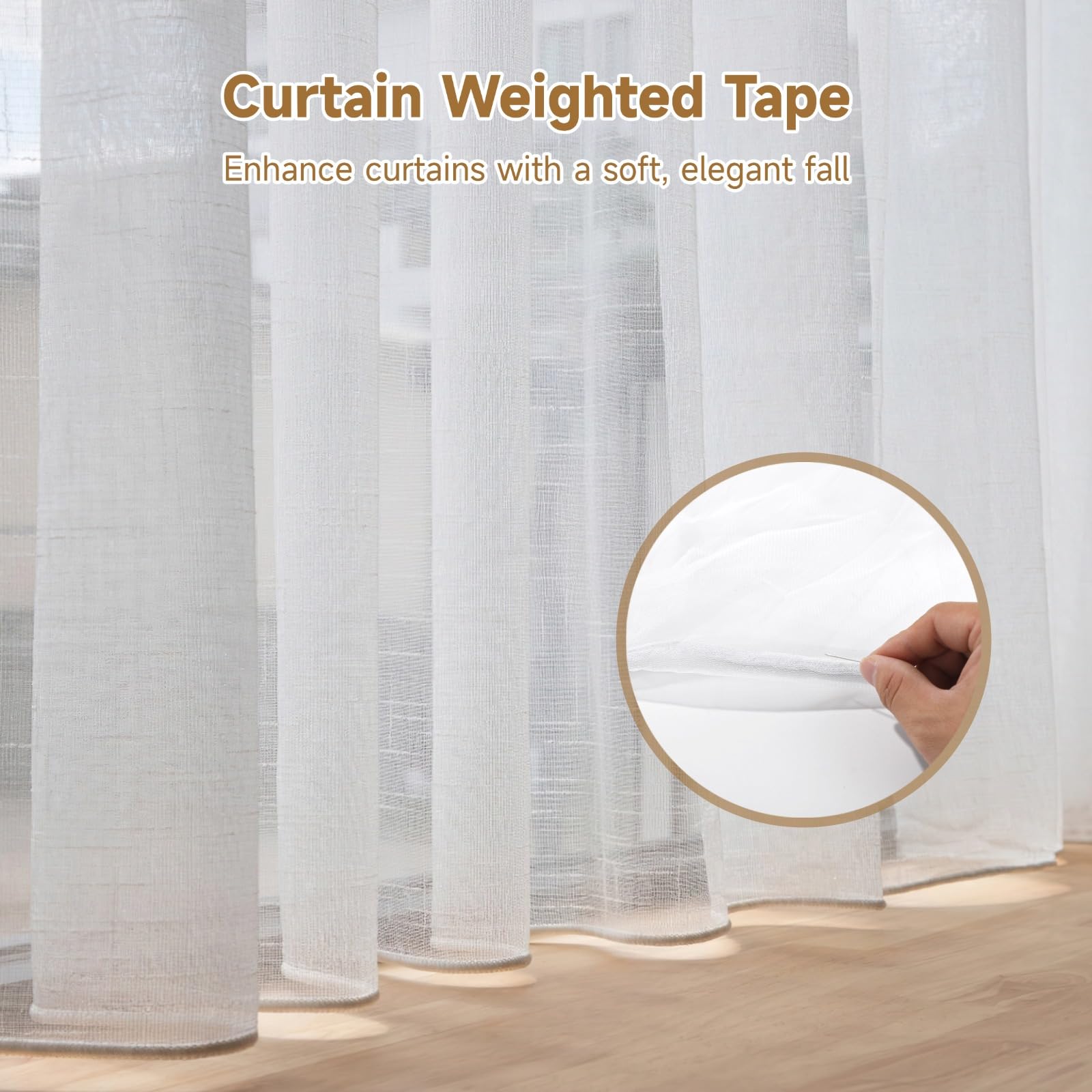 Ruban plombé pour Rideaux 32,8 ft, Ruban lesté en Fer pour draperie, Cordon Blanc lesté pour Rideau, Accessoires de Rideau à Longueur DIY pour Couture, intérieur, extérieur et projets