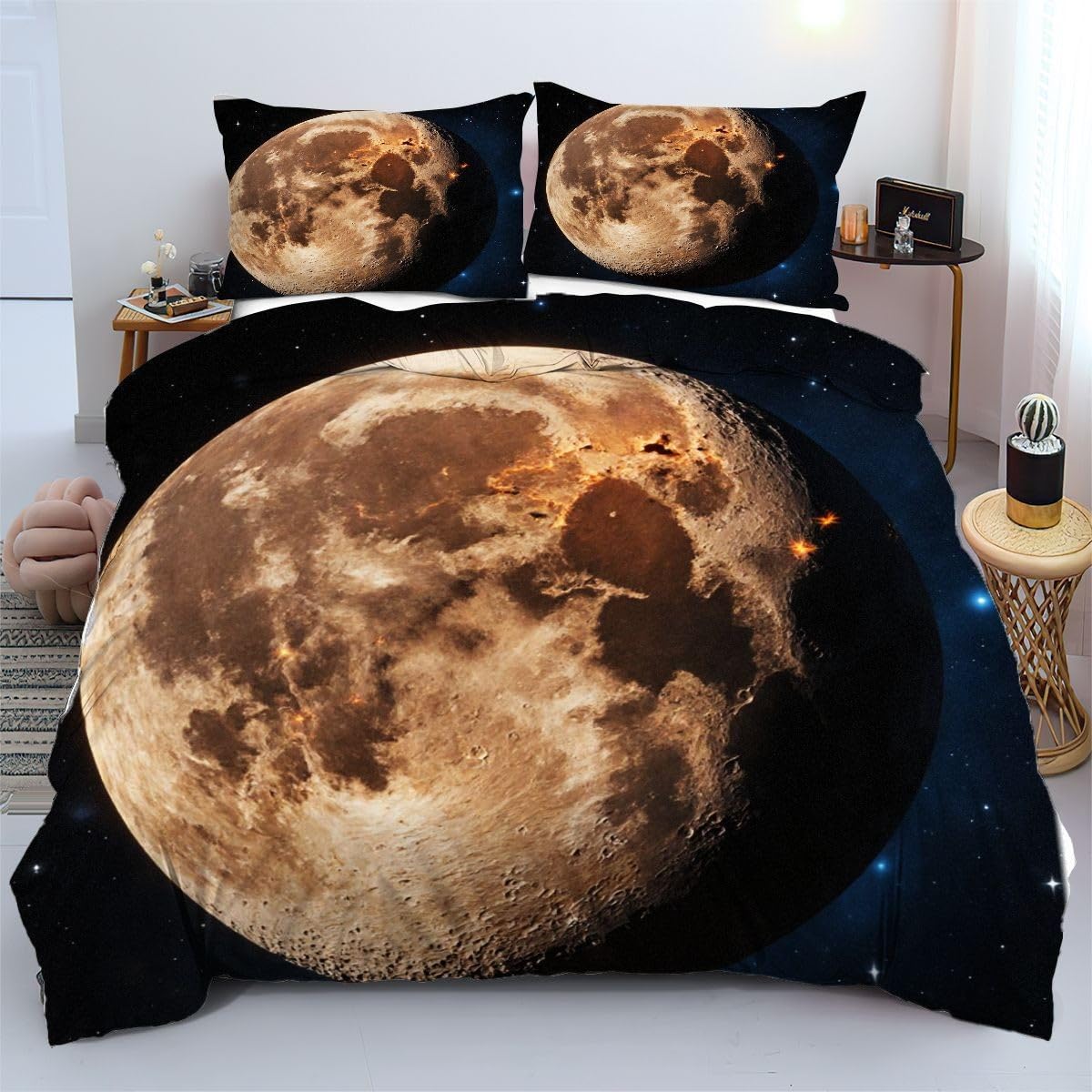 Housse de couette 90x190 lune jaune sans repassage et lavable en machine
