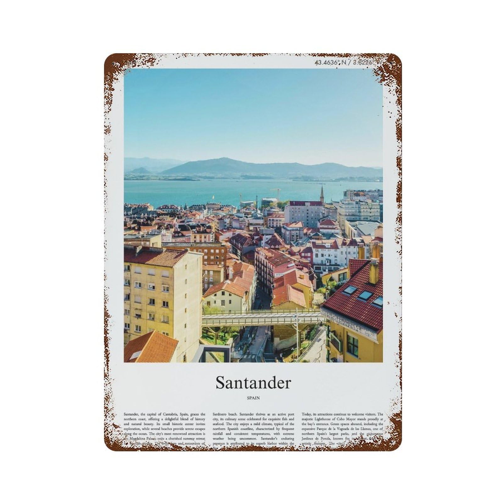 xiaoxiaoshen Santander Spain City Scenery Wall Decor Art Metal Tin Poster Modern Home Decor Art Home Bar Shop Decorations Vintage Sign 40x30cm
