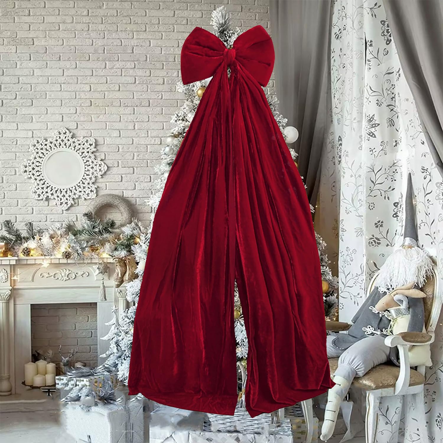 Lazo para árbol de Navidad extra grande, rojo y grande, lazo de terciopelo, lazo de Navidad, lazo decorativo, lazo de terciopelo, rojo, 41 x 178 cm