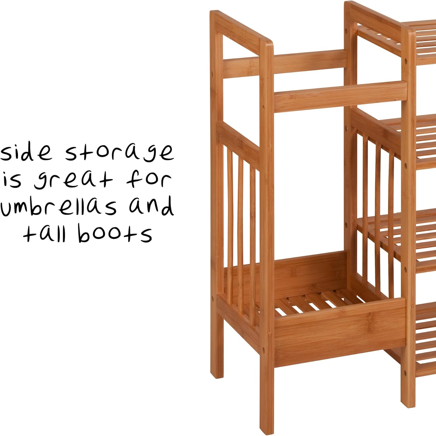 Honey-Can-Do Bamboo Entryway Organizer with 5 Coat Hooks and 3-Tier Shoe Rack – Multi-Purpose Hall Tree for Entryway & Mudroom – Natural Bamboo Storage Shelf for Bags, Hats, and Umbrellas