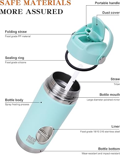Miniatura 2 de GiNT Botellas de agua aisladas de 18 onzas con tapa con popote, botellas de agua de acero inoxidable 316 de doble pared al vacío para niños y