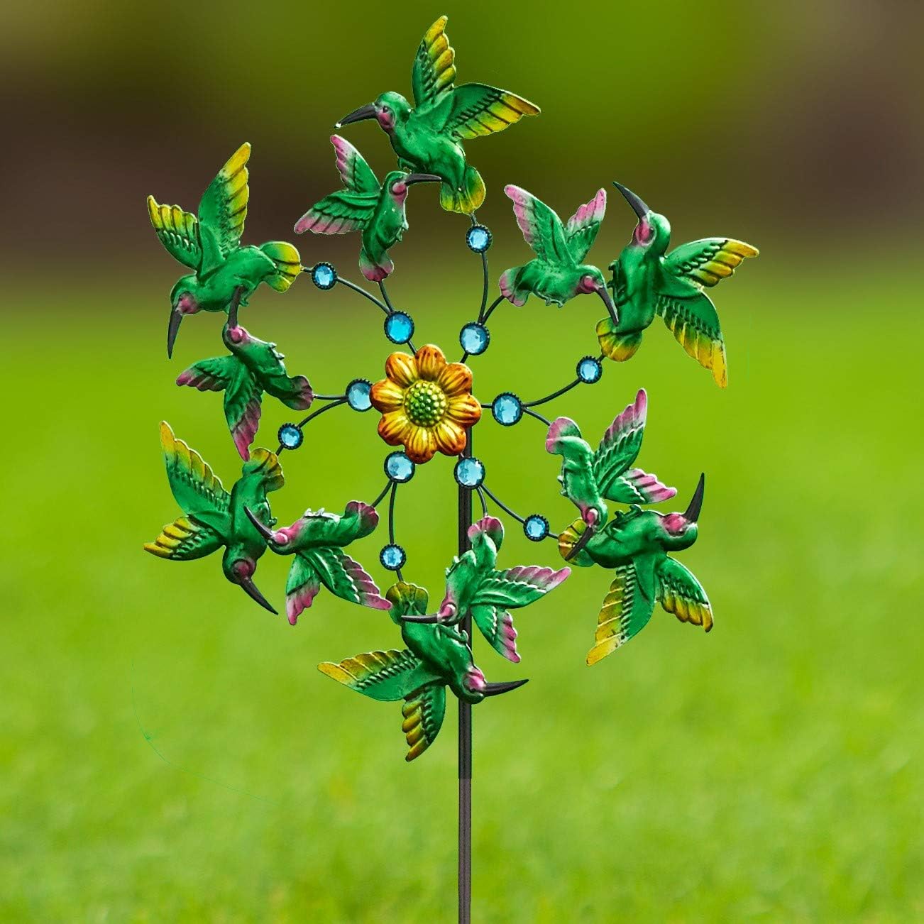 The Lakeside Collection Windspinner Stakes Garden Metallic Butterfly Ladybug and Hummingbird - Hummingbird
