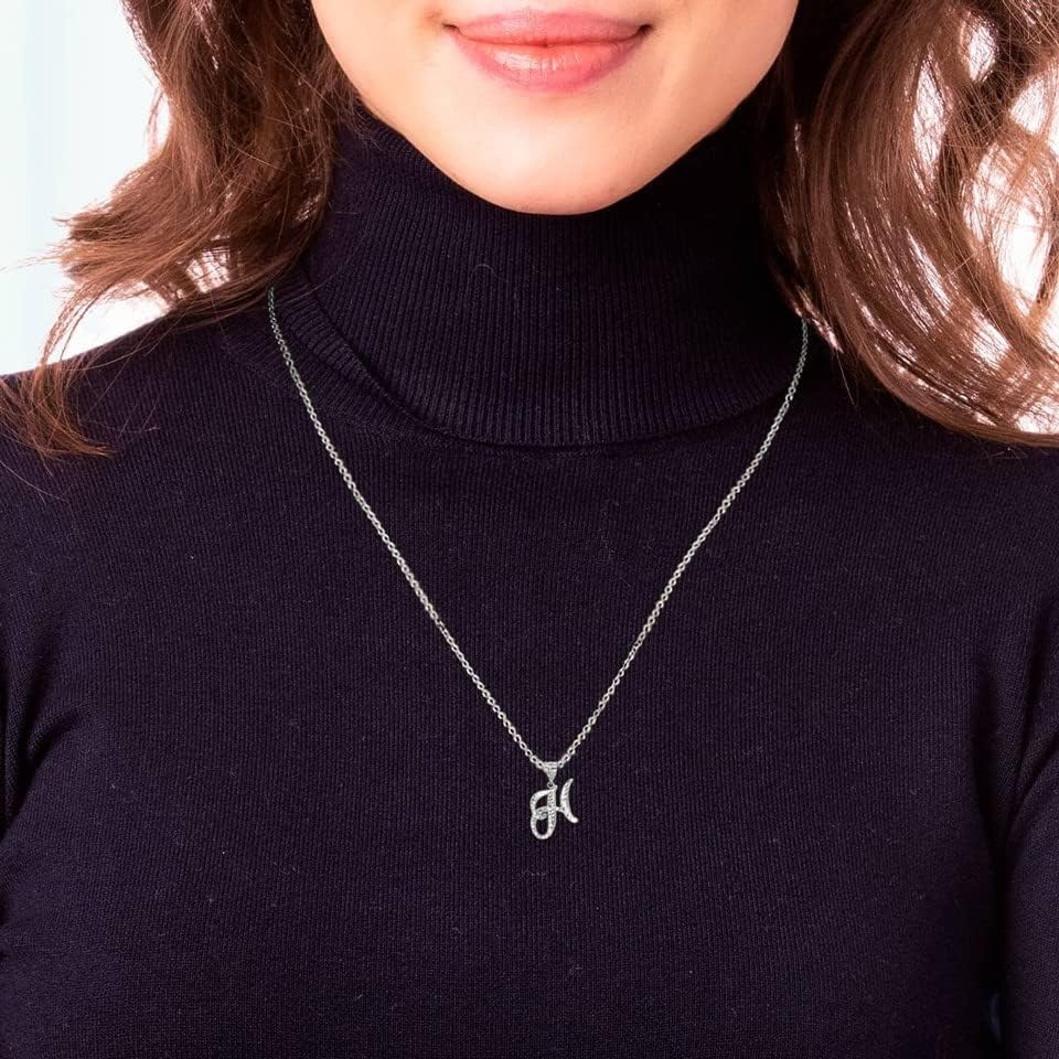 Exquisite 10K or 14K White Gold Fine Dangling Cursive Initial A-Z Charm Pendant Necklace, Your Choice of Initial Letter, Metal & Length