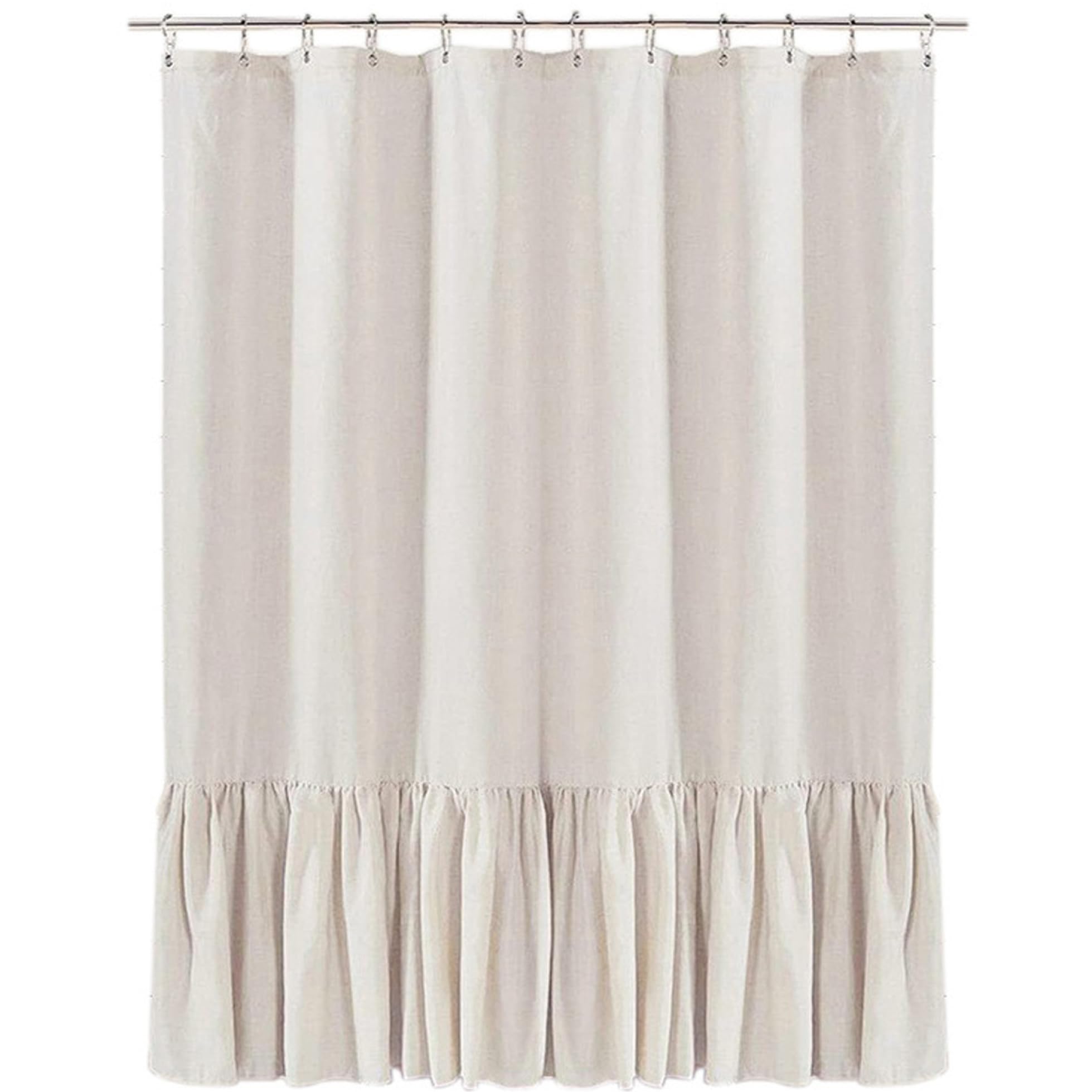 Rideau de douche en lin beige 180x180 cm avec volants et boutonnières pour salle de bain vintage