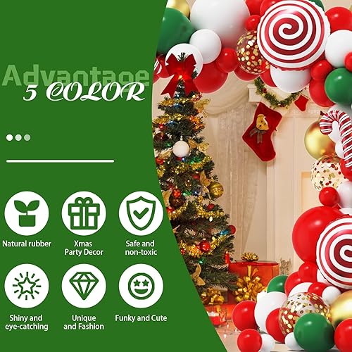 Miniatura 4 de Kit de arco de guirnalda de globos de Navidad, 98 globos rojos, verdes, dorados y blancos con caja de regalo de bastón de caramelo, globos de papel
