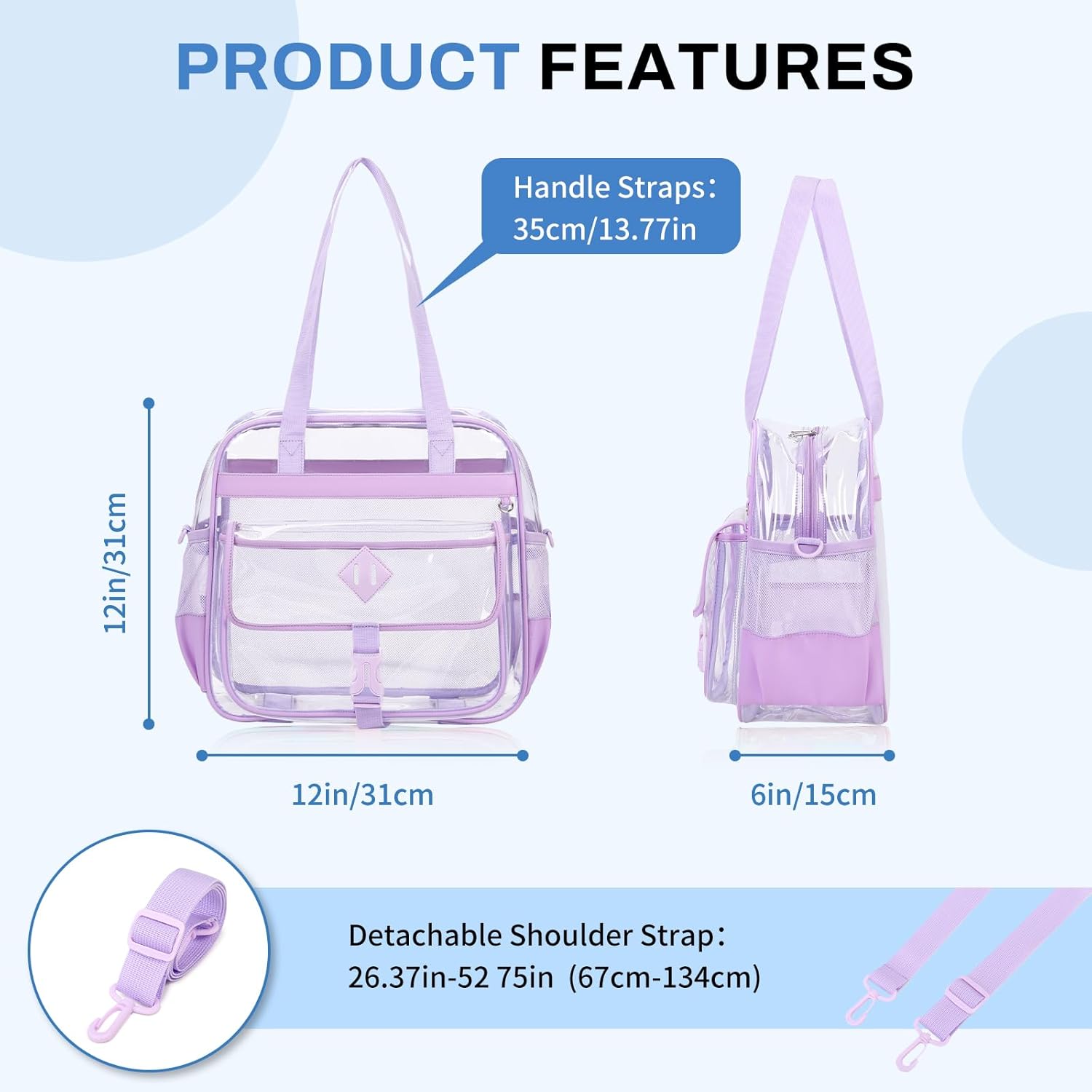 MOONBABY Clear Bag for Stadium Events, Clear Transparent Tote Bag with Detachable Strap for Sports, Concert, Work,Travel - Image 4