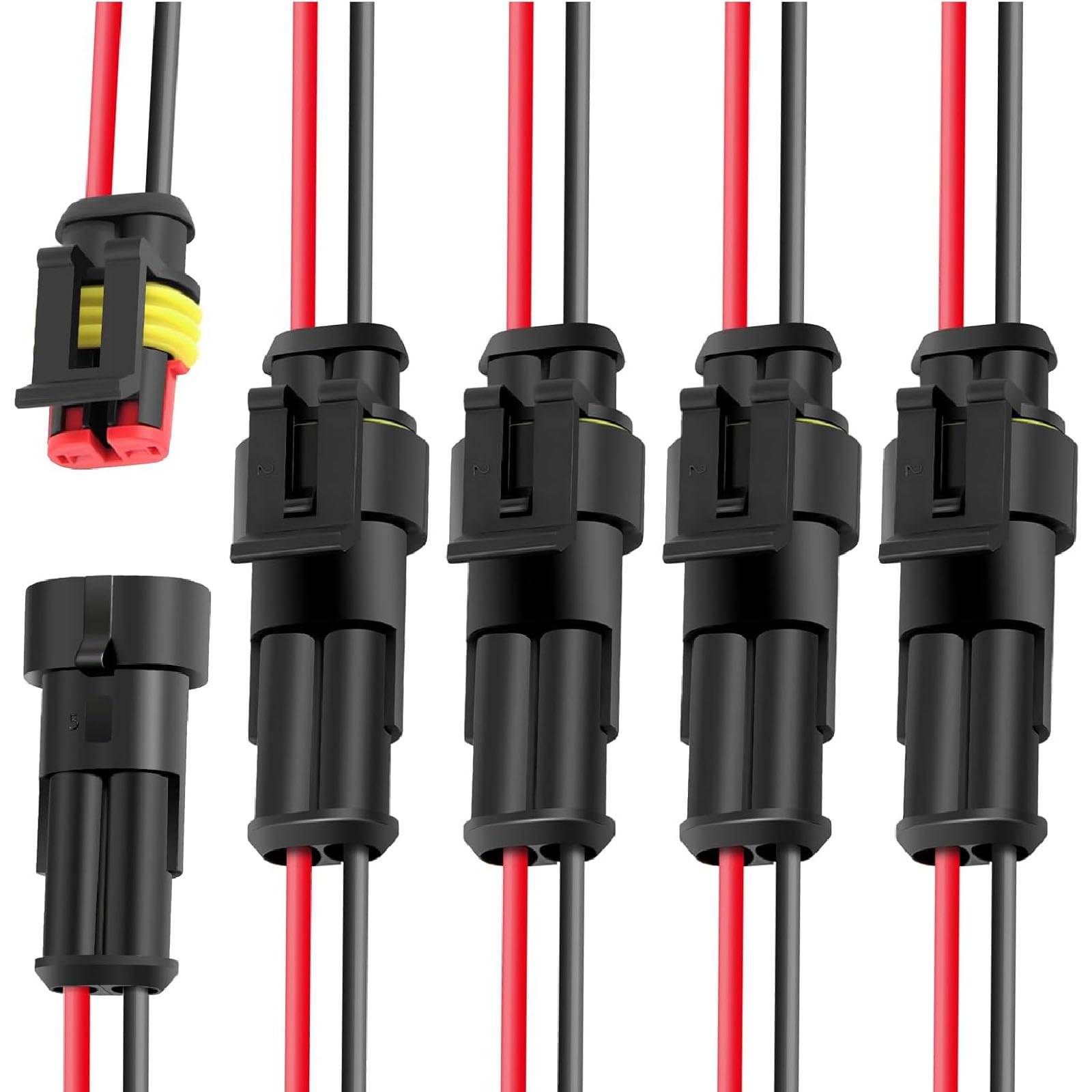 SensaBliss 2 ピン防水コネクター 5 キット 20AWG 車用ワイヤーコネクタ 防水カプラー 配線接続コネクタ 自動車トラック船舶用 小型 雄雌電線 2 極カプラー