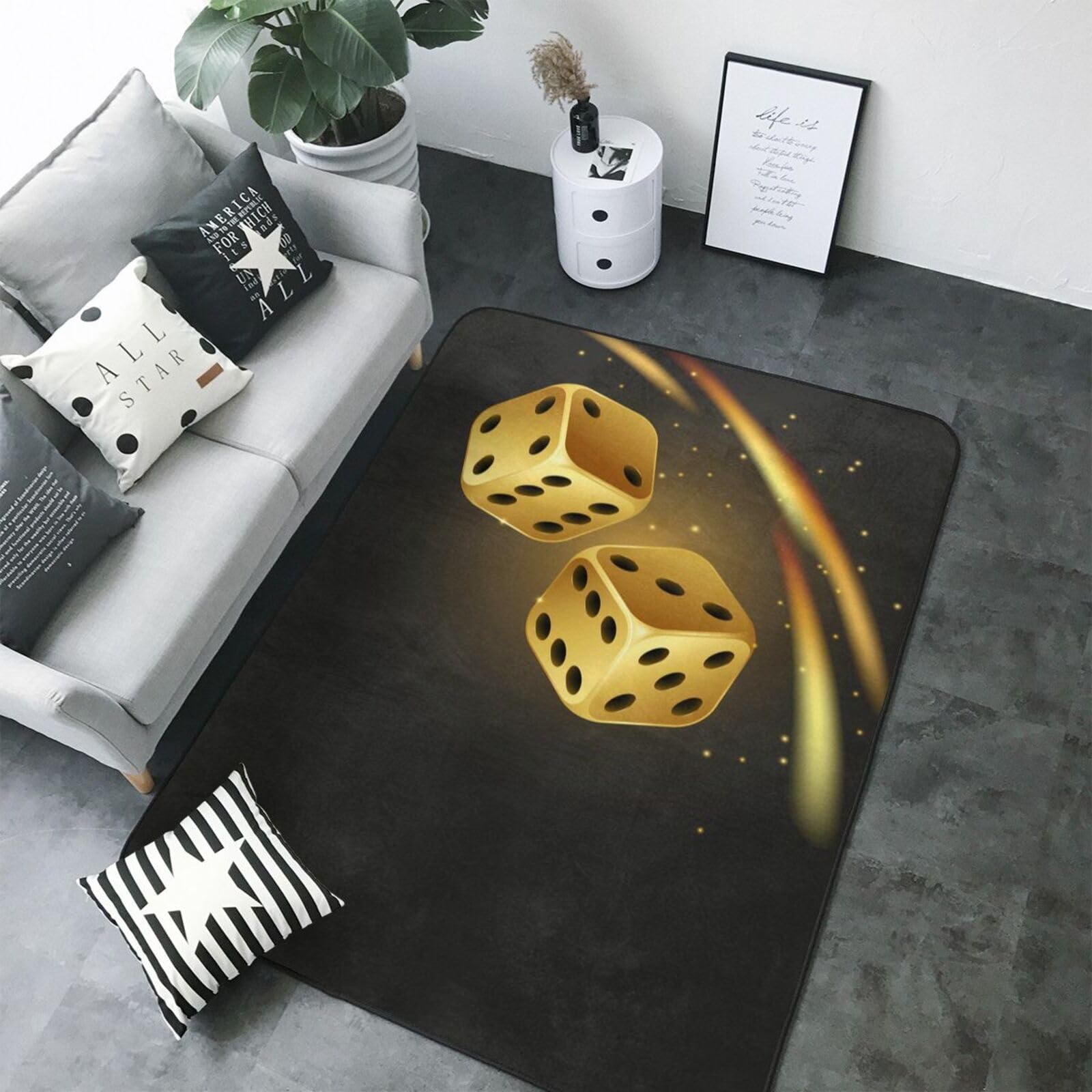 Tapis de chambre doux motif dés dorés pour ambiance cocooning