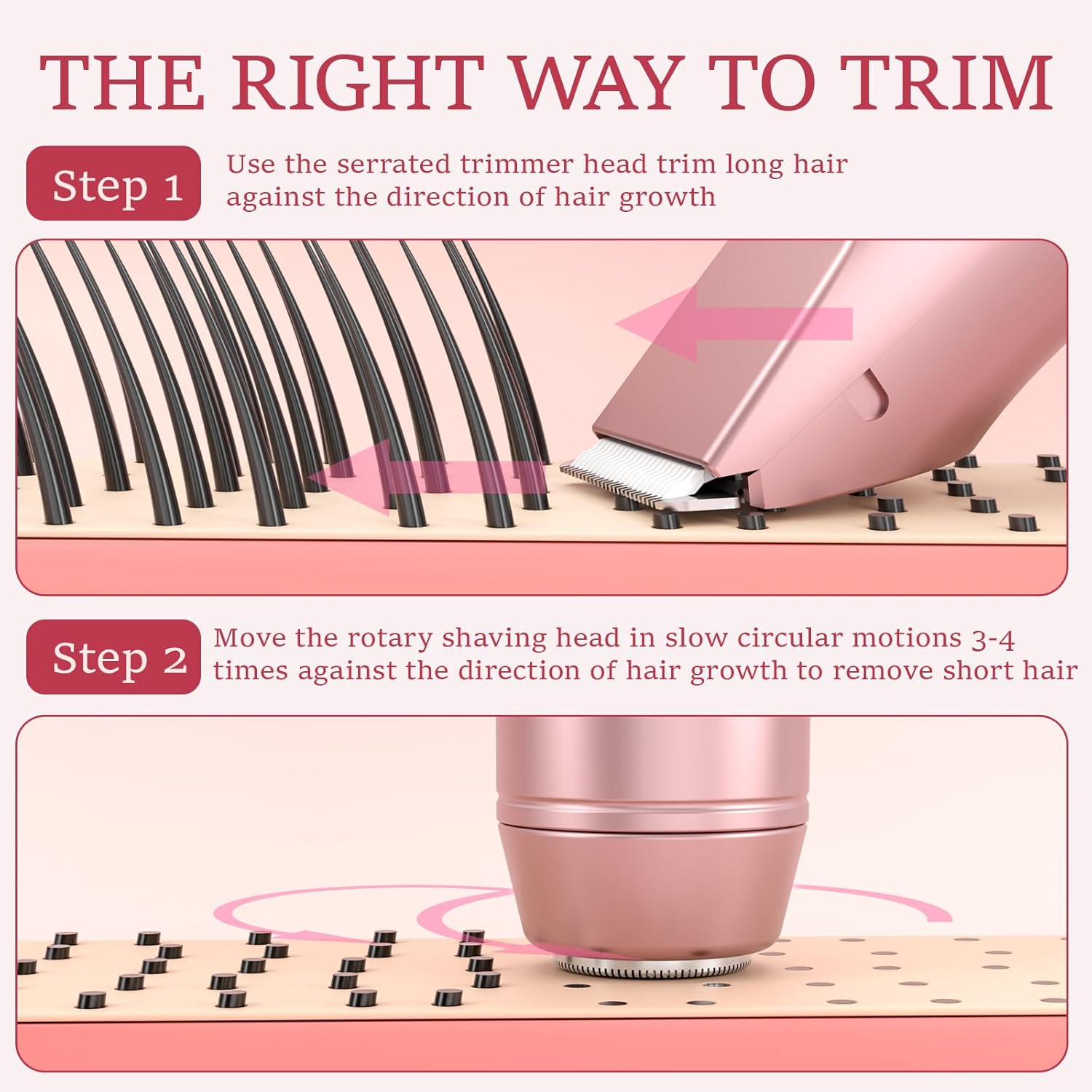 Bikini Trimmer for Women: Electric Razors & Shaver [IPX7 Waterproof] with Dual Heads for Body Pubic Hair - Rechargeable Wet Dry Lady Hair Trimmer 2 in 1 for Underarm Leg Arm Face - Image 7