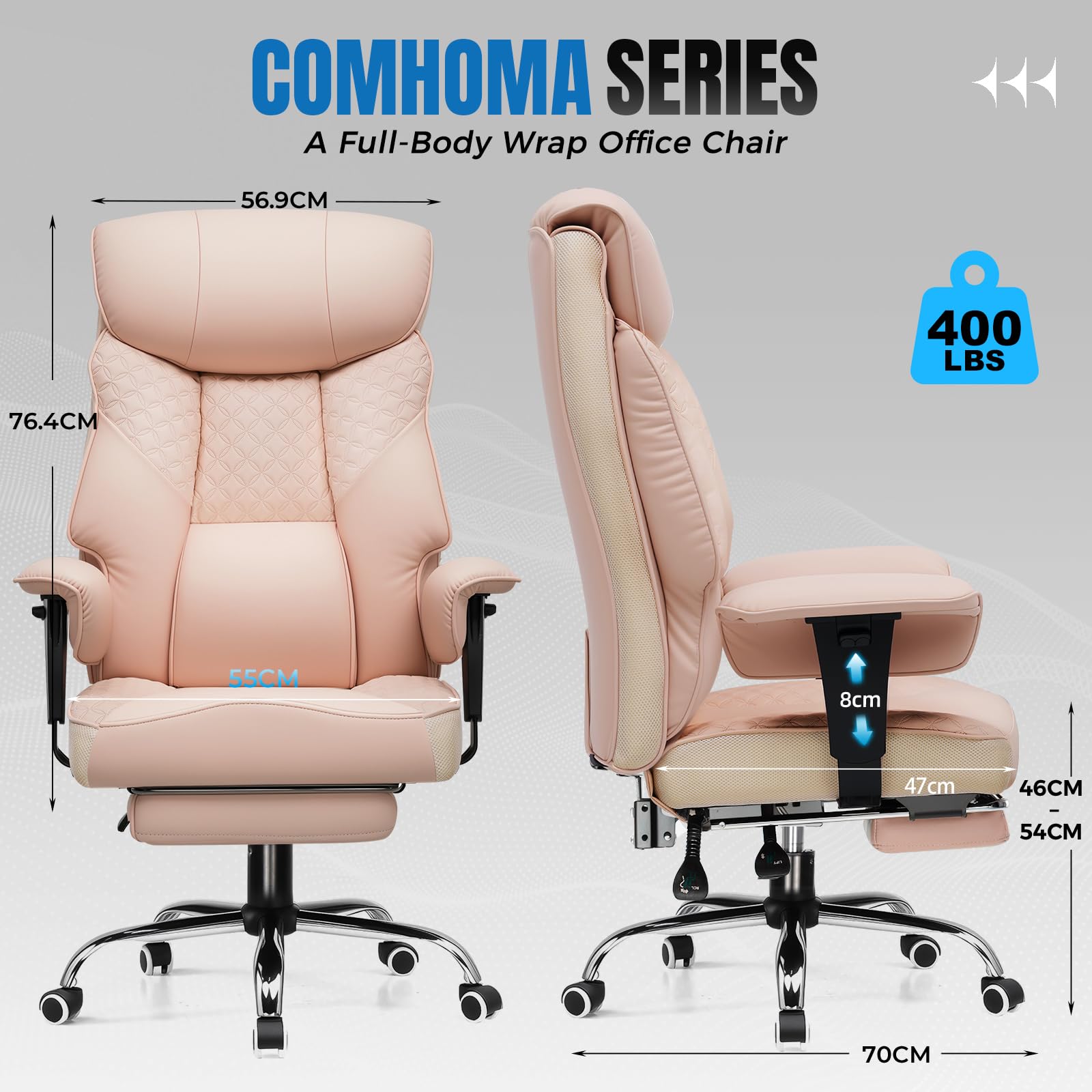 COMHOMA Sedia da Gioco, Persone Grandi Pesanti, Ergonomico, Cuscino 3D, Regolabile, Poggiapiedi, Pelle sintetica, Supporto 180 kg, Rosa